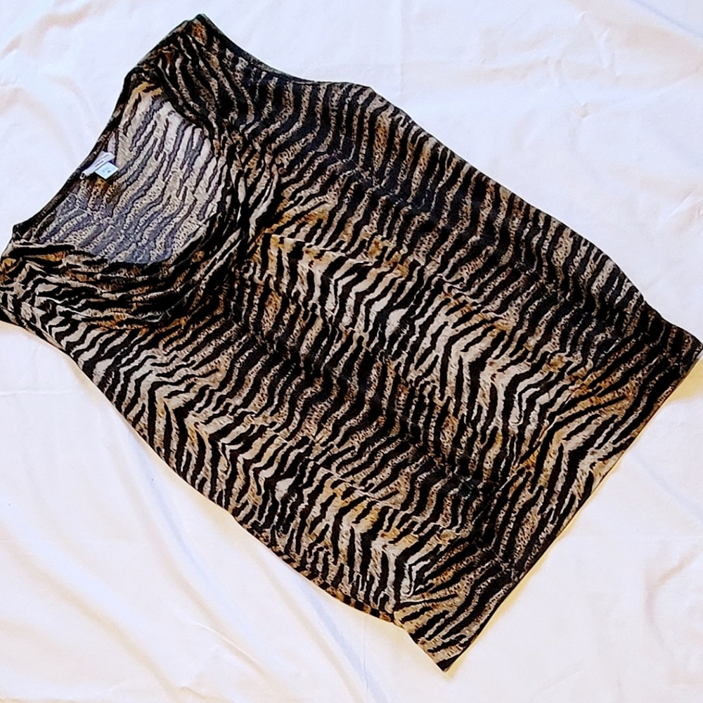 Worthington sleeveless stretch cheetah print waterfall drape neck blouse